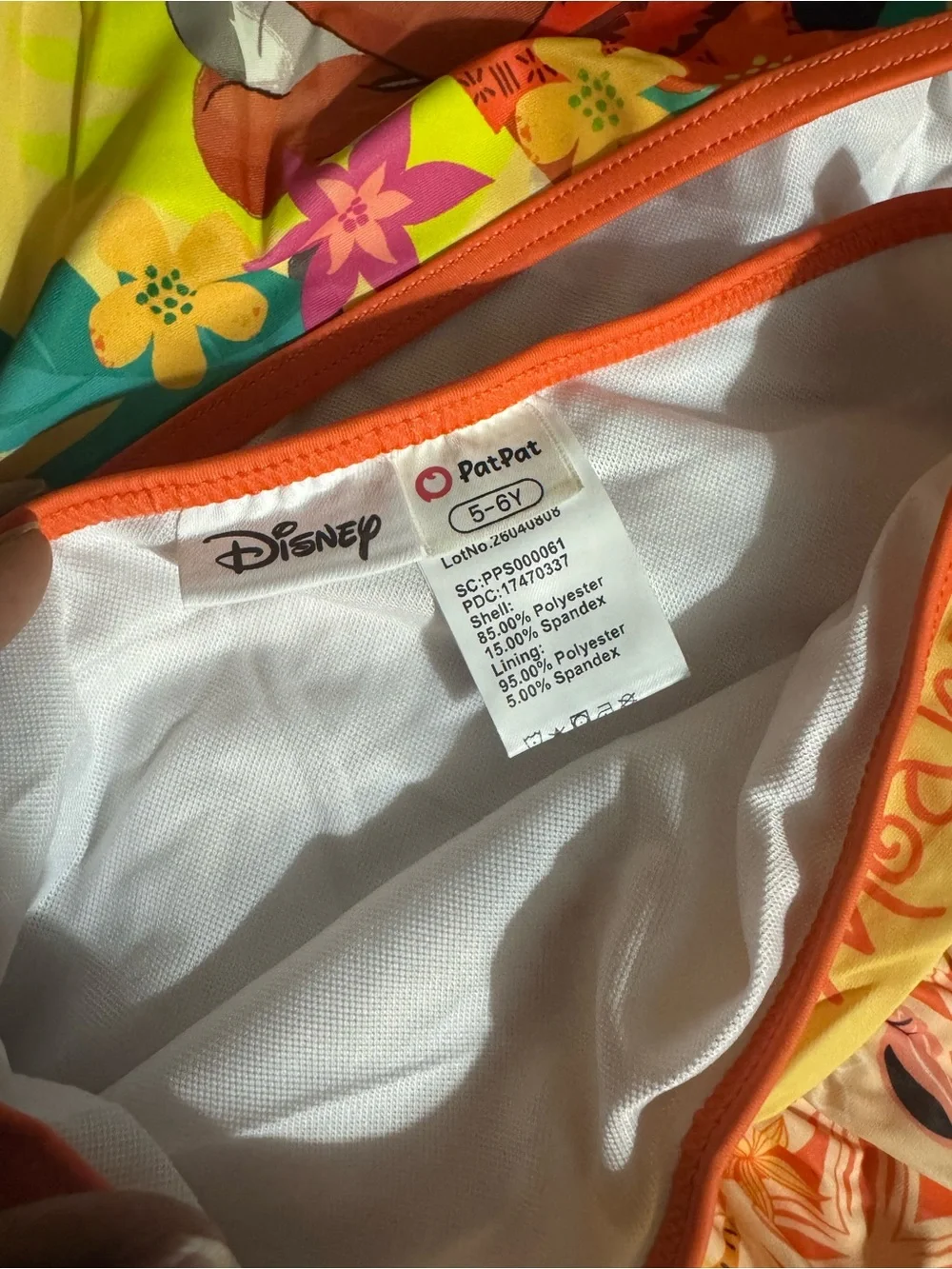 PatPat, Disney Moana and Pua, Girl’s 5Y/6Y, two-piece yellow & orange swimsuit.